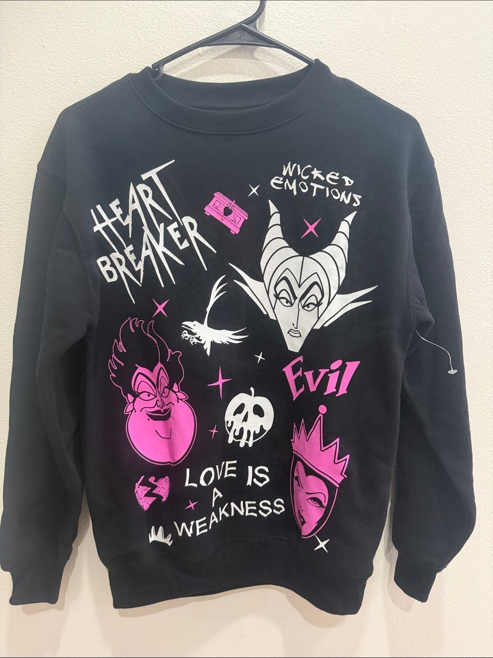 Disney Black Crewneck Sweatshirt with Pink & White Villain Graphics